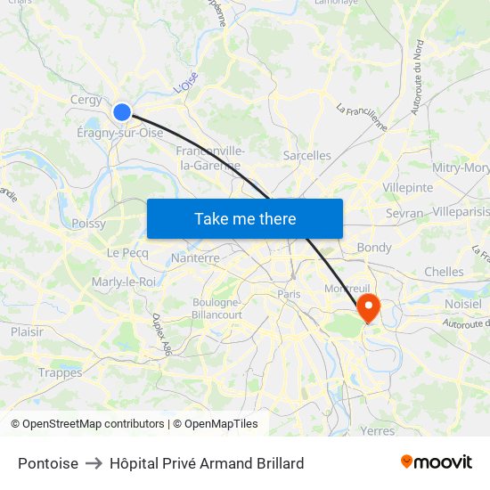 Pontoise to Hôpital Privé Armand Brillard map
