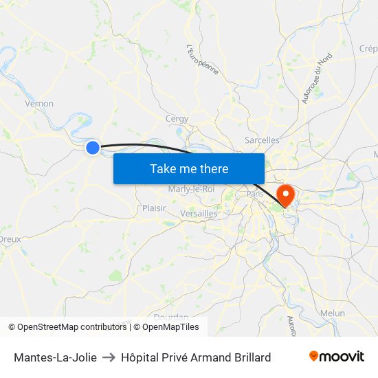 Mantes-La-Jolie to Hôpital Privé Armand Brillard map