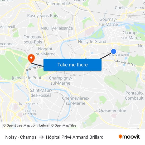 Noisy - Champs to Hôpital Privé Armand Brillard map