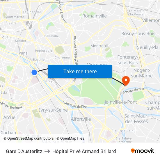 Gare D'Austerlitz to Hôpital Privé Armand Brillard map