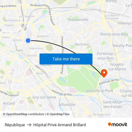République to Hôpital Privé Armand Brillard map