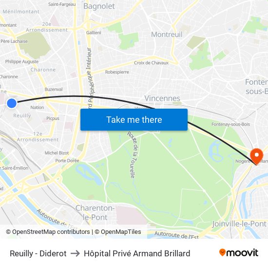 Reuilly - Diderot to Hôpital Privé Armand Brillard map
