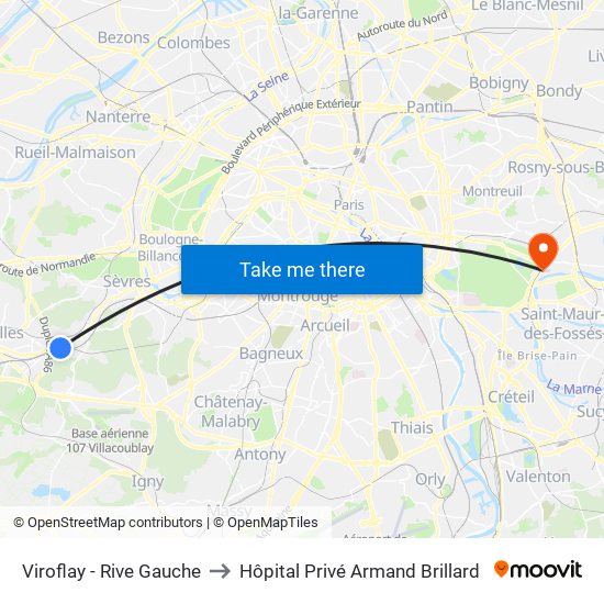 Viroflay - Rive Gauche to Hôpital Privé Armand Brillard map