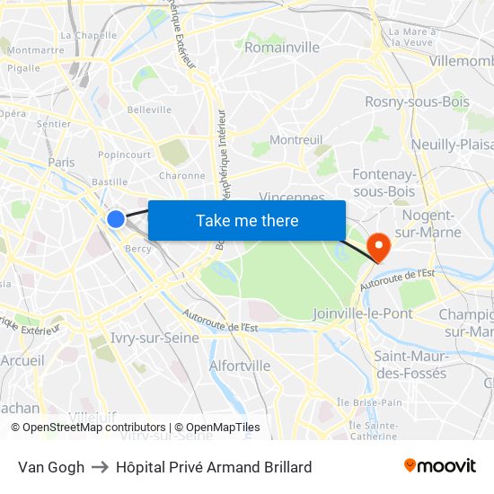 Van Gogh to Hôpital Privé Armand Brillard map