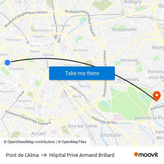 Pont de L'Alma to Hôpital Privé Armand Brillard map