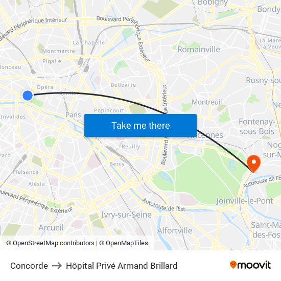 Concorde to Hôpital Privé Armand Brillard map