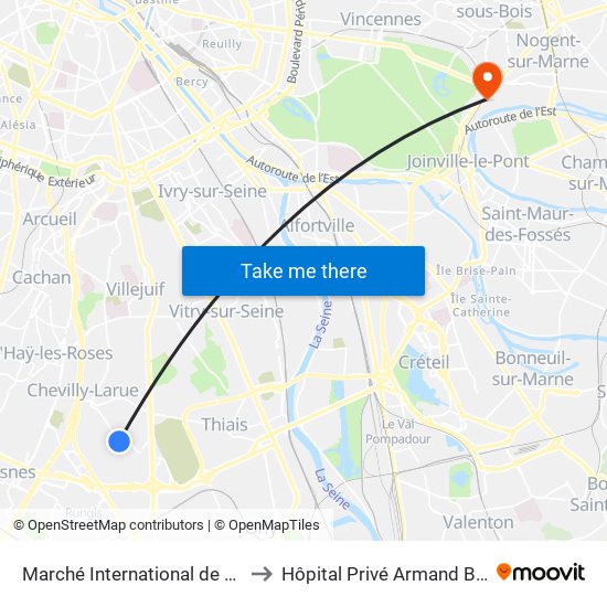 Marché International de Rungis to Hôpital Privé Armand Brillard map
