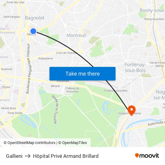 Gallieni to Hôpital Privé Armand Brillard map