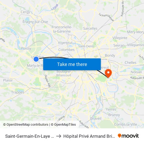 Saint-Germain-En-Laye RER to Hôpital Privé Armand Brillard map