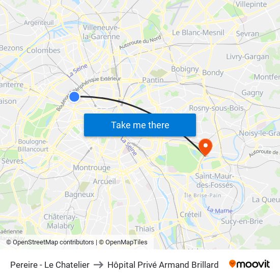 Pereire - Le Chatelier to Hôpital Privé Armand Brillard map
