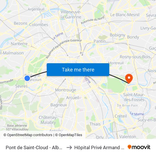 Pont de Saint-Cloud - Albert Kahn to Hôpital Privé Armand Brillard map