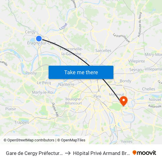 Gare de Cergy Préfecture (C) to Hôpital Privé Armand Brillard map