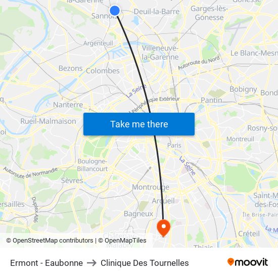 Ermont - Eaubonne to Clinique Des Tournelles map