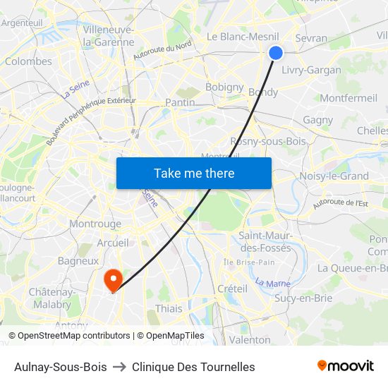 Aulnay-Sous-Bois to Clinique Des Tournelles map