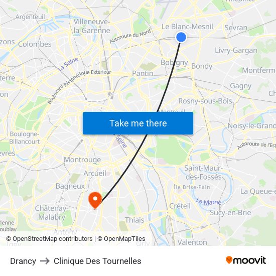 Drancy to Clinique Des Tournelles map