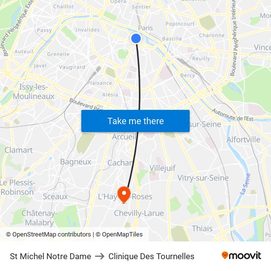 St Michel Notre Dame to Clinique Des Tournelles map