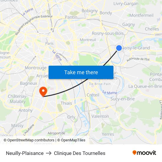 Neuilly-Plaisance to Clinique Des Tournelles map
