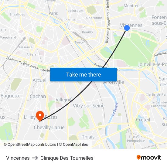 Vincennes to Clinique Des Tournelles map