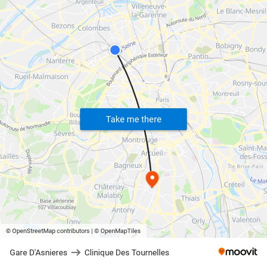 Gare D'Asnieres to Clinique Des Tournelles map