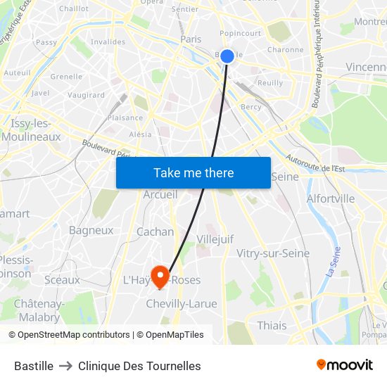 Bastille to Clinique Des Tournelles map