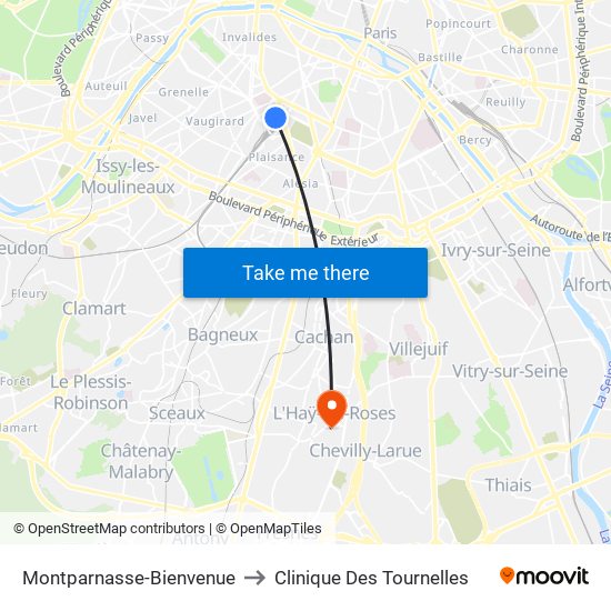 Montparnasse-Bienvenue to Clinique Des Tournelles map