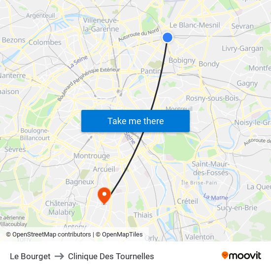 Le Bourget to Clinique Des Tournelles map
