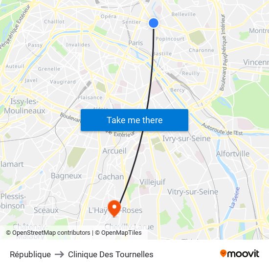 République to Clinique Des Tournelles map