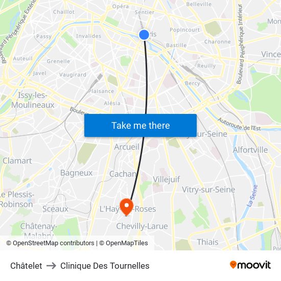 Châtelet to Clinique Des Tournelles map