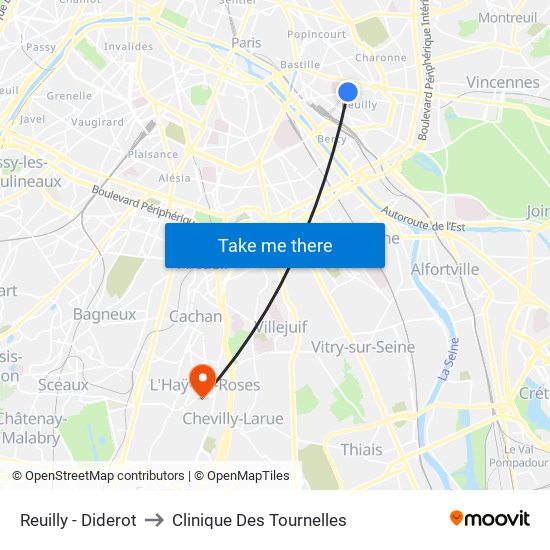 Reuilly - Diderot to Clinique Des Tournelles map