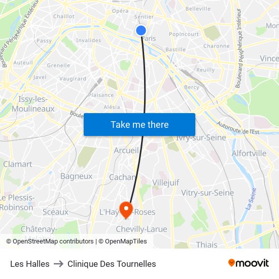 Les Halles to Clinique Des Tournelles map