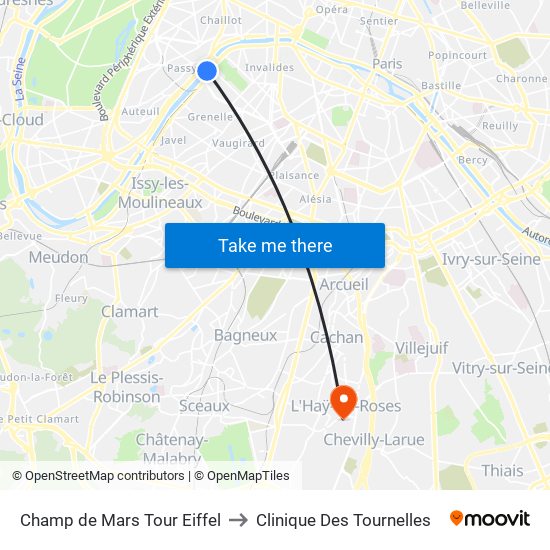Champ de Mars Tour Eiffel to Clinique Des Tournelles map