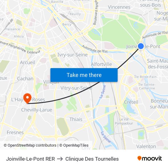 Joinville-Le-Pont RER to Clinique Des Tournelles map