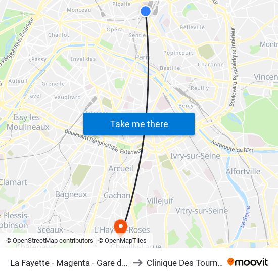 La Fayette - Magenta - Gare du Nord to Clinique Des Tournelles map