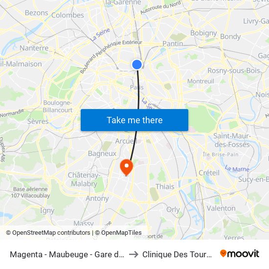 Magenta - Maubeuge - Gare du Nord to Clinique Des Tournelles map