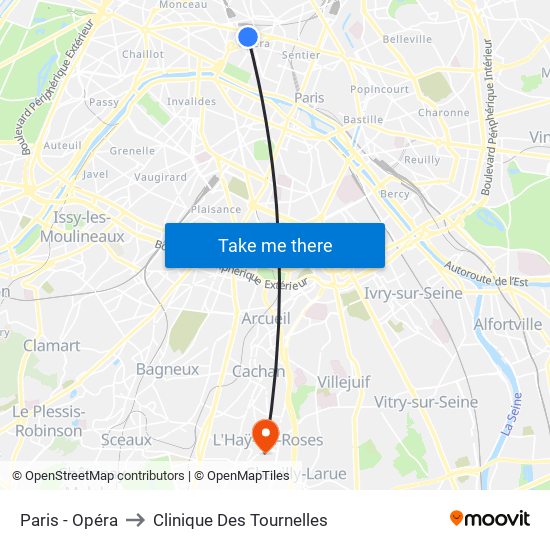 Paris - Opéra to Clinique Des Tournelles map