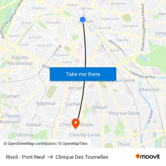 Rivoli - Pont Neuf to Clinique Des Tournelles map