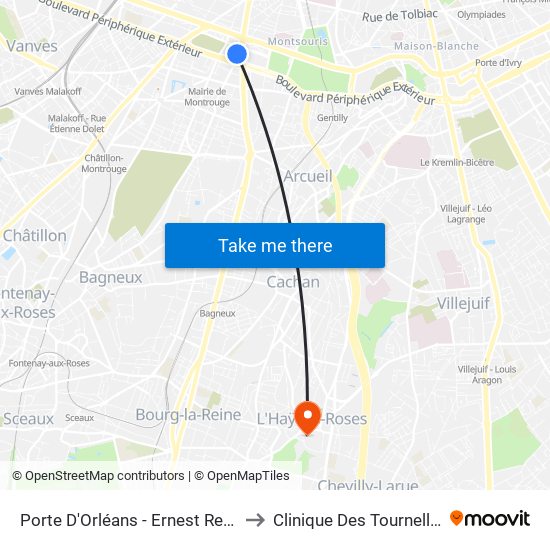 Porte D'Orléans - Ernest Reyer to Clinique Des Tournelles map
