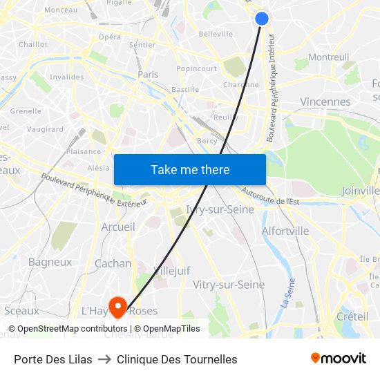 Porte Des Lilas to Clinique Des Tournelles map