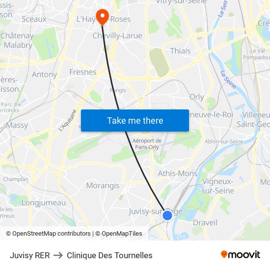 Juvisy RER to Clinique Des Tournelles map