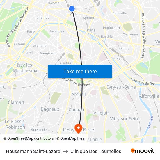 Haussmann Saint-Lazare to Clinique Des Tournelles map