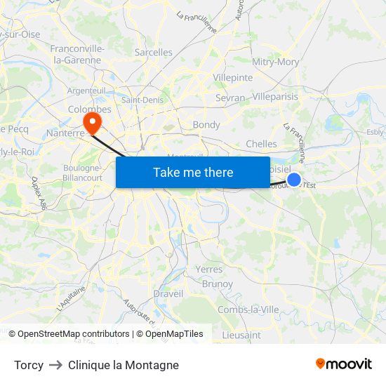 Torcy to Clinique la Montagne map