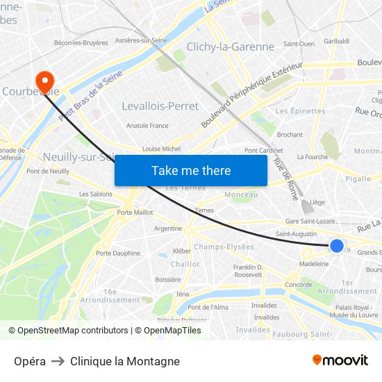 Opéra to Clinique la Montagne map