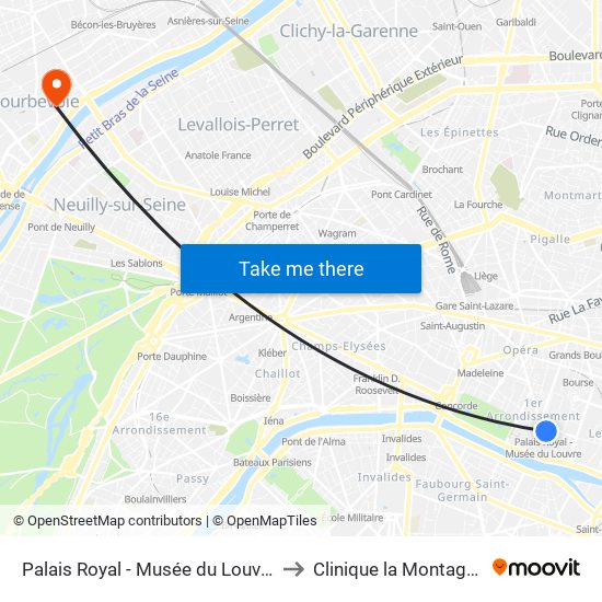 Palais Royal - Musée du Louvre to Clinique la Montagne map
