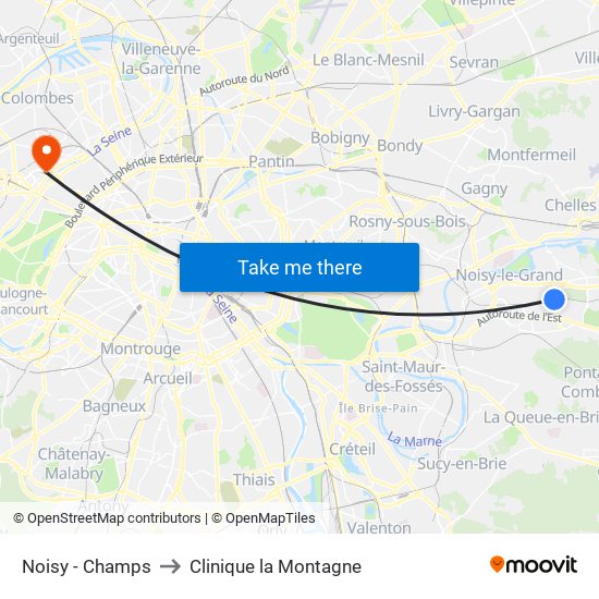 Noisy - Champs to Clinique la Montagne map