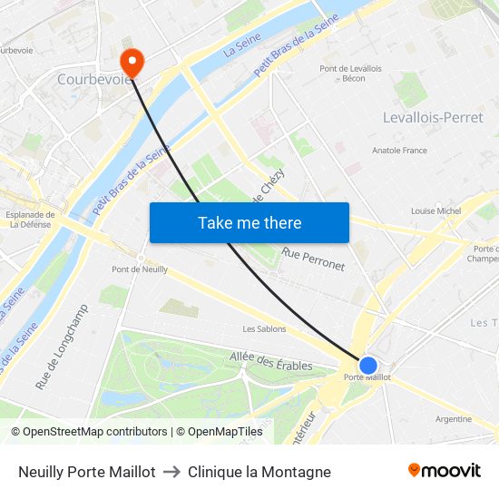 Neuilly Porte Maillot to Clinique la Montagne map