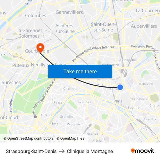 Strasbourg-Saint-Denis to Clinique la Montagne map