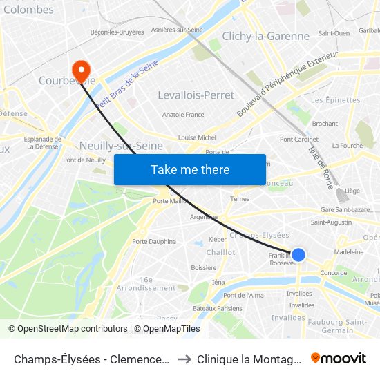 Champs-Élysées - Clemenceau to Clinique la Montagne map