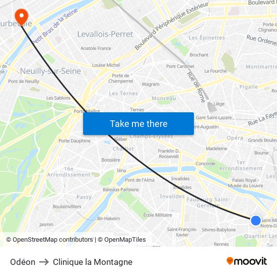 Odéon to Clinique la Montagne map
