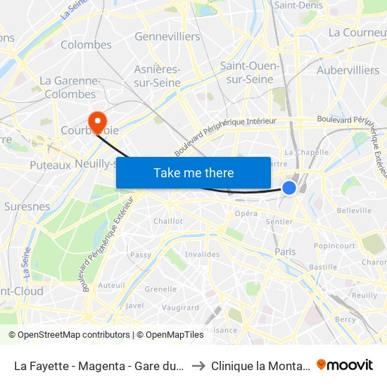 La Fayette - Magenta - Gare du Nord to Clinique la Montagne map