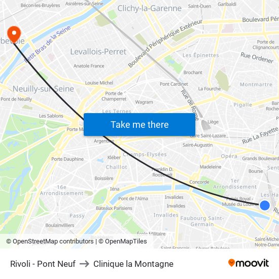 Rivoli - Pont Neuf to Clinique la Montagne map
